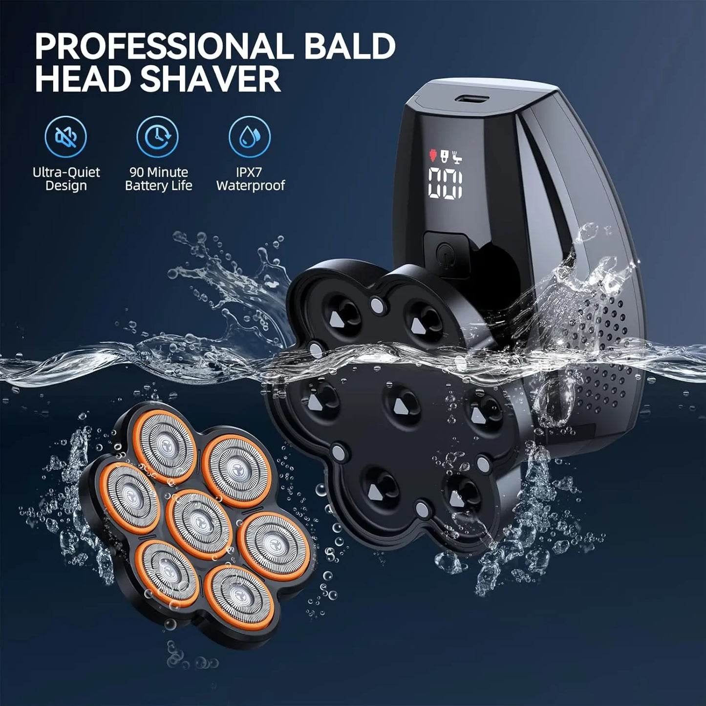 Sweker 5 in 1 Head Shavers for Bald Men 7D Electric Razor LED Display IPX8 Wet/Dry Use Type-C Charge Shaving Grooming Kit