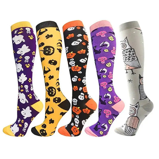 Sport Compression Stockings Funny Pattern Halloween ballon Dot Leg Pressure Running Cycling Multi Color Compress Socks