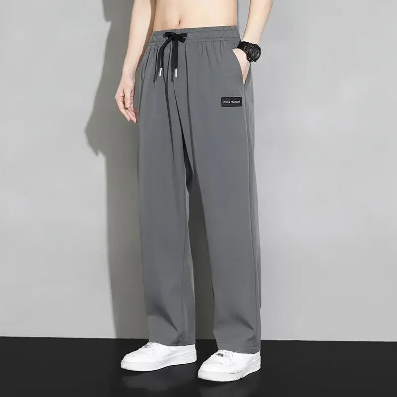 Trousers Straight Plain Wide Leg Draped Thin Male Sports Pants Summer Sport Slacks Xxl Jogger Big Tall Man Men's Sweatpants