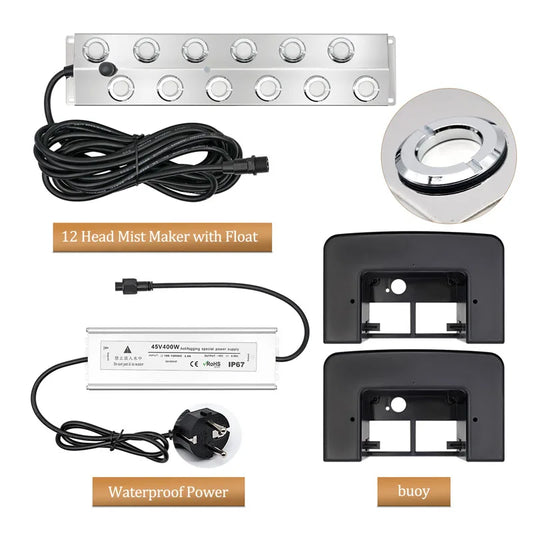 2/4/6/8/10/12 Head Ultrasonic Mist Maker Fogger Stainless Steel Air Humidier Garden/Rockery/Pool Fog Sprayer Generator 220V