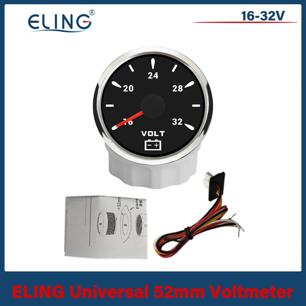 ELING 52mm (2'') Voltmeter Volt Gauge 8-16V 16-32V with 7 Colors Backlight for Boat Automobile Motorcycle Yacht 12V 24V