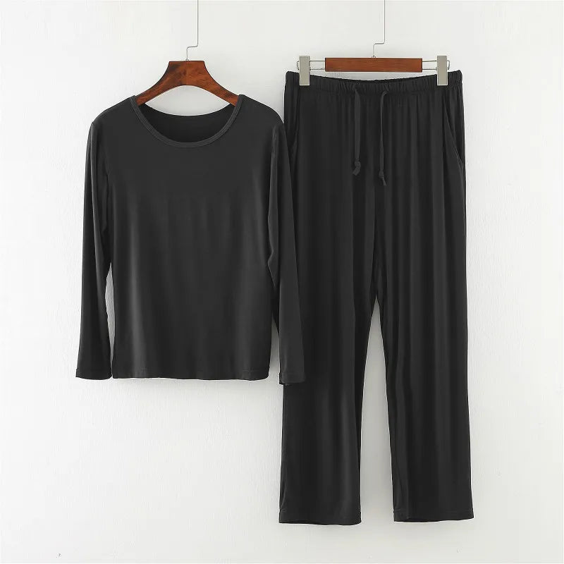 Loose Modal Sleepwear Set for Men And Women round Neck Long Sleeve Autumn Winter Home Clothes Comfortable Underwear Pajamas