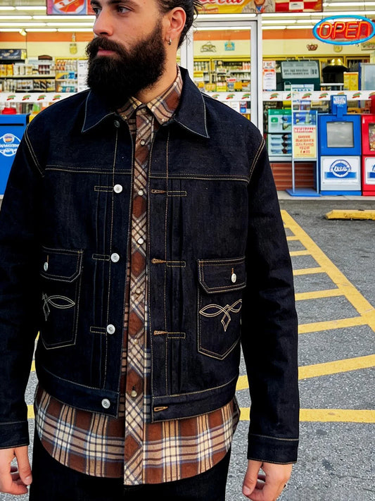 Vintage Short Style Men's Denim Jacket Original Unwashed Cotton 100% Resistant to Deformation Daily Wear Japanese Retro Design