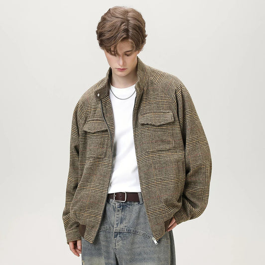 TFETTERS Autumn Winter 2026 Houndstooth Jacket Man Retro Plaid Coats Man Casual Loose Double Pocket Designer Men's Wear