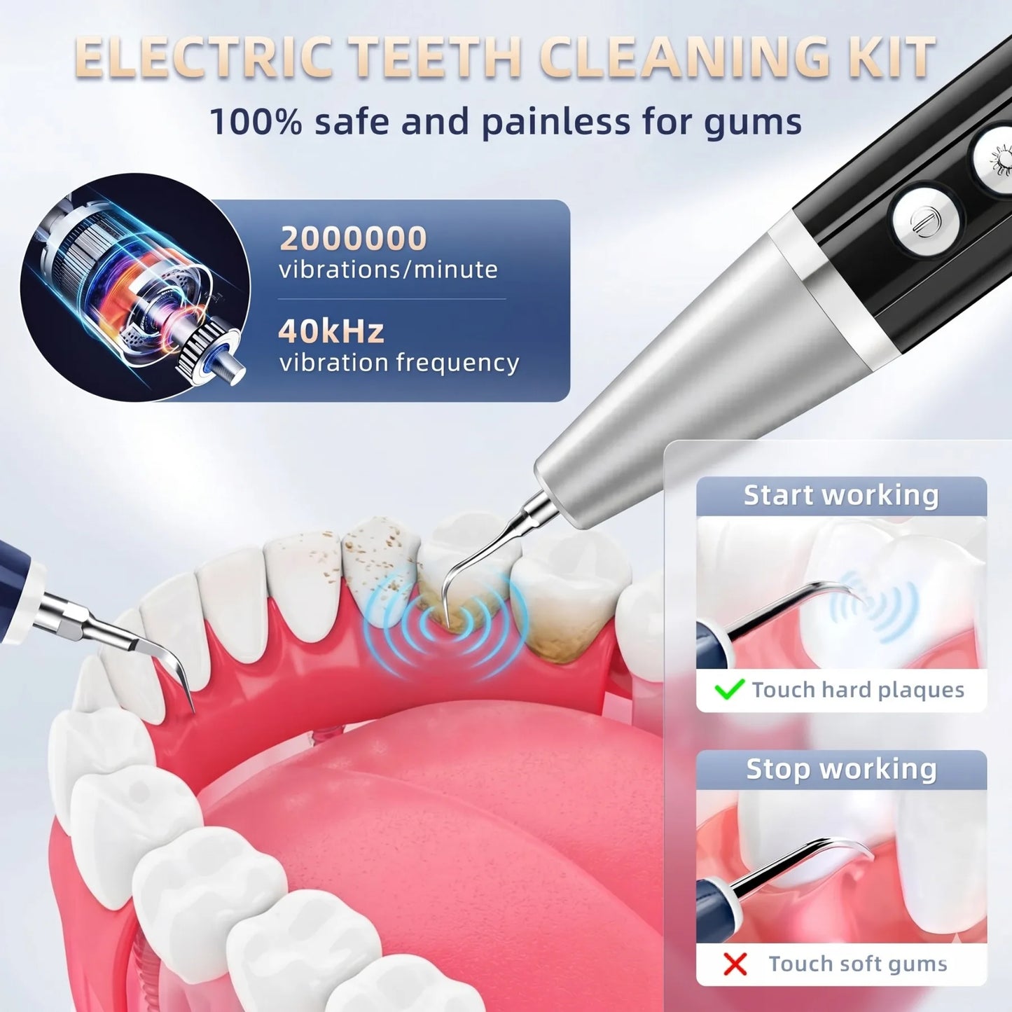Ultrasonic Tooth Cleaner Electric Dental Scaler for Teeth Tartar Remover Calculus Plaque Cleaner 5 Modes IPX6 Oral Hygiene Kit