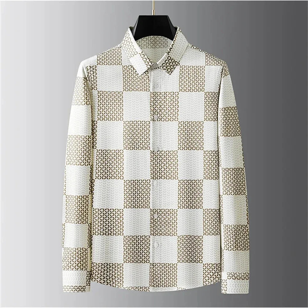 2025 Luxury letter-printed shirt for men, long-sleeved, fitted casual shirt, high-quality, fashionable, oversized men's clothing