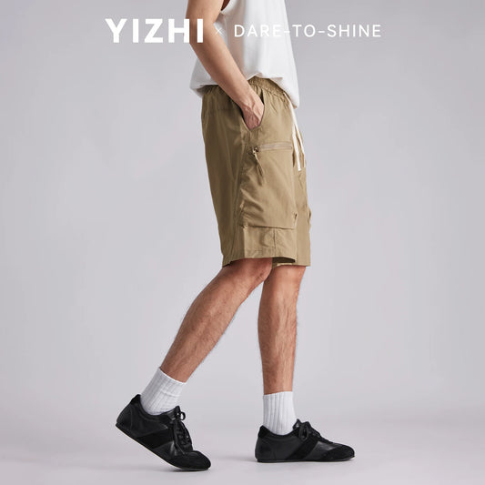 Fashion Men Techwear Diagonal Zip Big Pockets Cargo Shorts 2026 Summer Loose Breathable Outdoor Straight 5 Inch Bermuda Shorts
