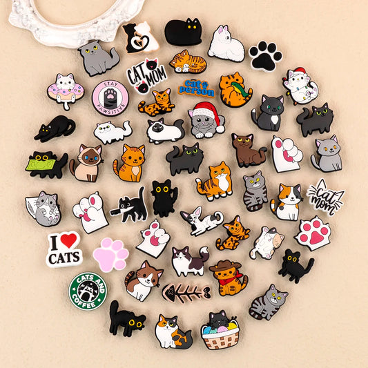 1/100pcs Cat Pin for Shoe Sphinx Orange Cat Black Cat Cute Shoe Charms for Women Girl Kids Sandal Accessories Buckle Decorations