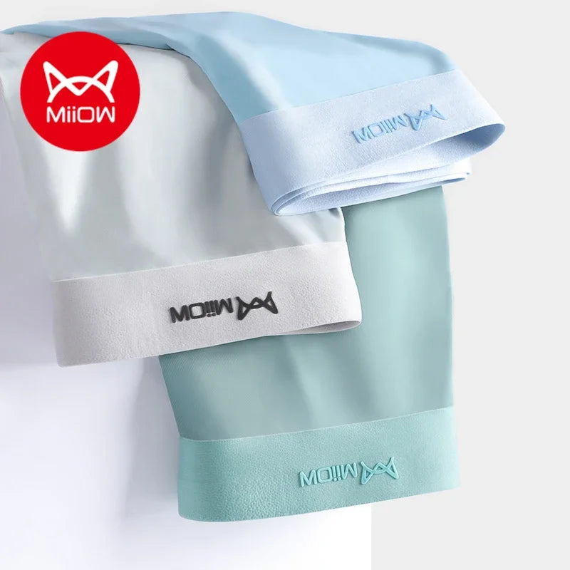 MiiOW 3Pcs Ice Silk Men Boxer Underwear Sexy Mens Underpants Graphene Antibacterial Men's Panties Breathable Boxers Briefs L-5XL