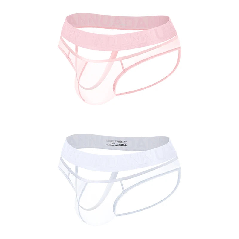 Men's Sexy See-Through Pouch Mini Tight Briefs Unique Crotch Cutout Ice Silk Cooling Underwear