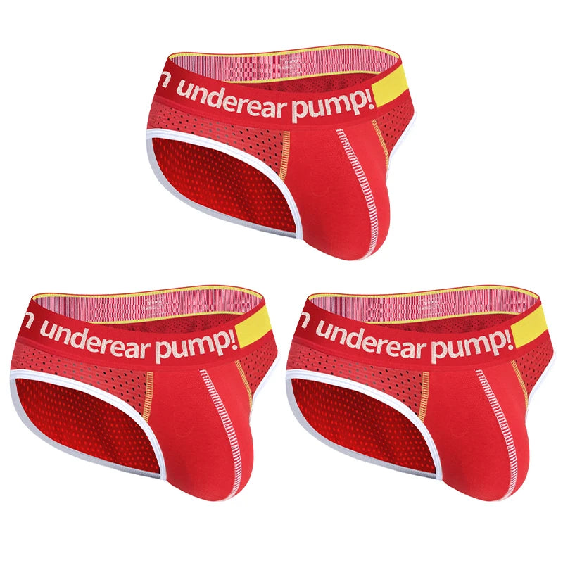 3 PCS Men's Mesh Briefs U Convex Pouch Elastic Waistband Breathable Colorful Sexy Underwear