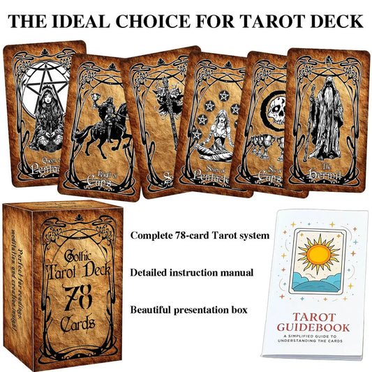 78 Card Gothic Vintage Tarot Deck Size 13x8cm, Includes Paper Guide for Beginners to Navigate Choices and Awakening