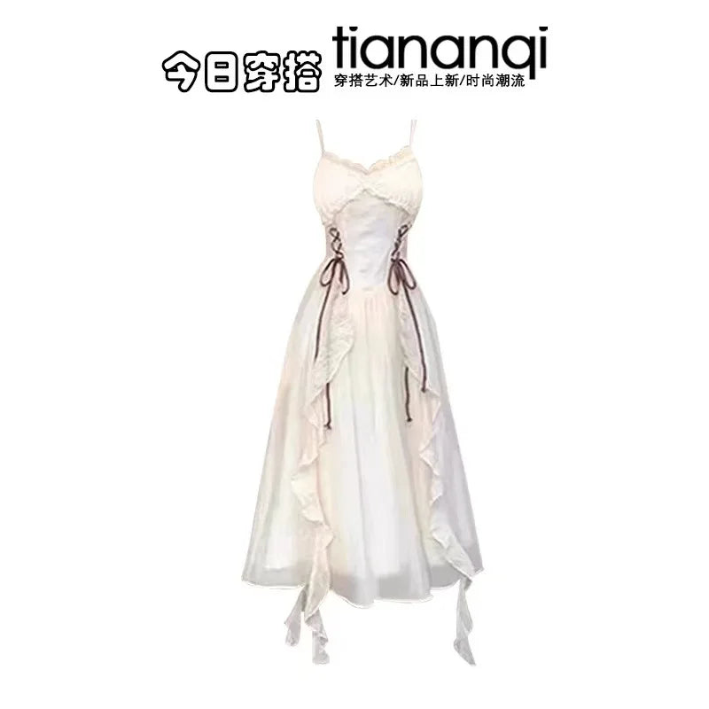 Spring and Autumn Fashion Casual Knitted Top+Bohemian White Dress Elegant Women's Two Piece Set