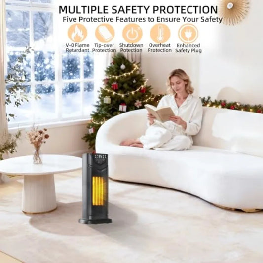 Space Heater, 1500W Electric PTC Ceramic Heater for Indoor Use with Thermostat and 4 Fan Mode, 12H Timer, Remote, 2026 Upgraded