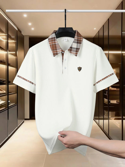 Luxury brand polo shirt summer short sleeved shield printed men's new striped lapel casual comfortable breathable T-shirt top