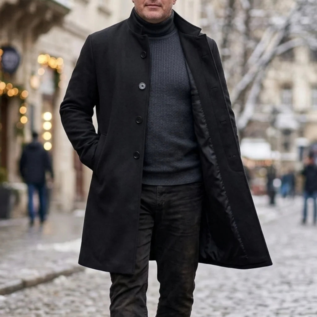 New Men's Coat Casual Winter Single Breasted Invisible Button Mens Business Knee-length Coat Trench Cloth Streetwear Men Blouse