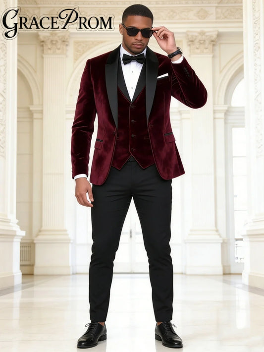 High Quality Velvet Mens Suit Set Classic Single Breasted Suit Set Includes Jacket Pants For Office Performance Banquet Attire