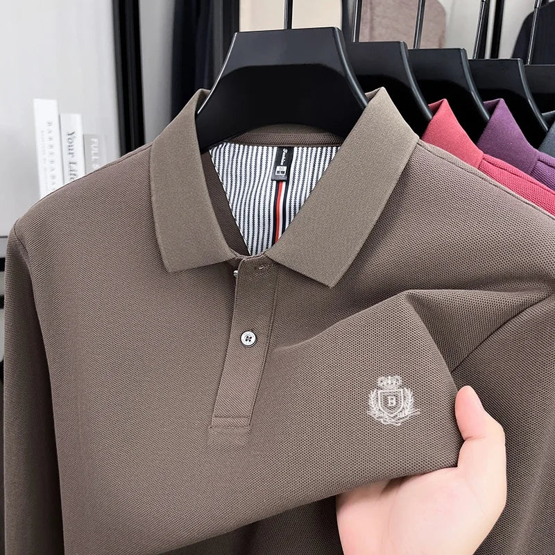 Spring and Autumn new men's long sleeved business casual fashionable comfortable POLO shirt exquisite brand embroidered golf top