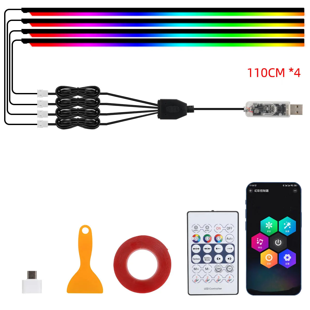 10 in 1 Car Interior Acrylic LED Ambient Lights For Tesla USB APP Remote Control RGB Symphony Atmosphere Lamp with Cigar Lighter