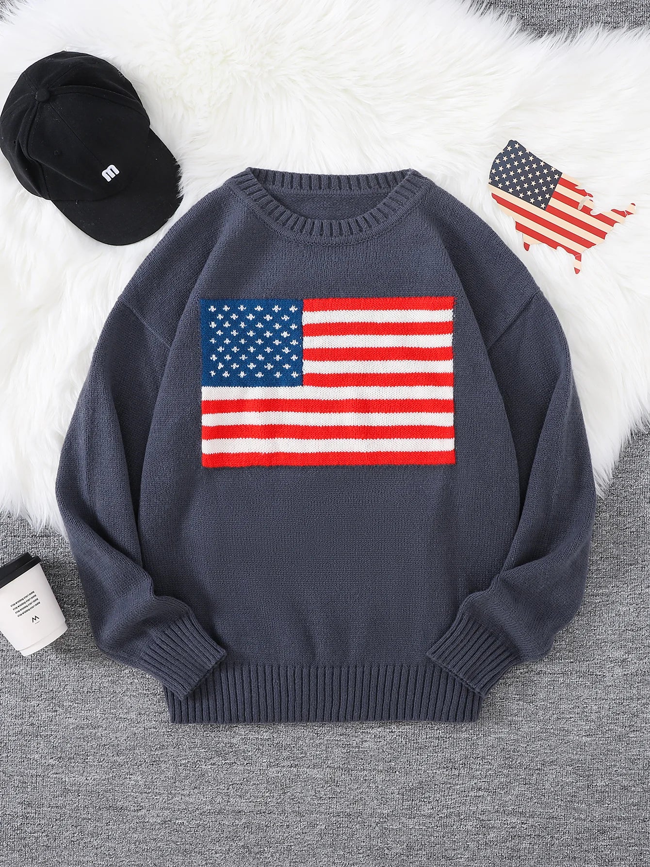New Popular Autumn American Pattern Pullover Sweater Casual Round Neck Knitted Men's Pullover