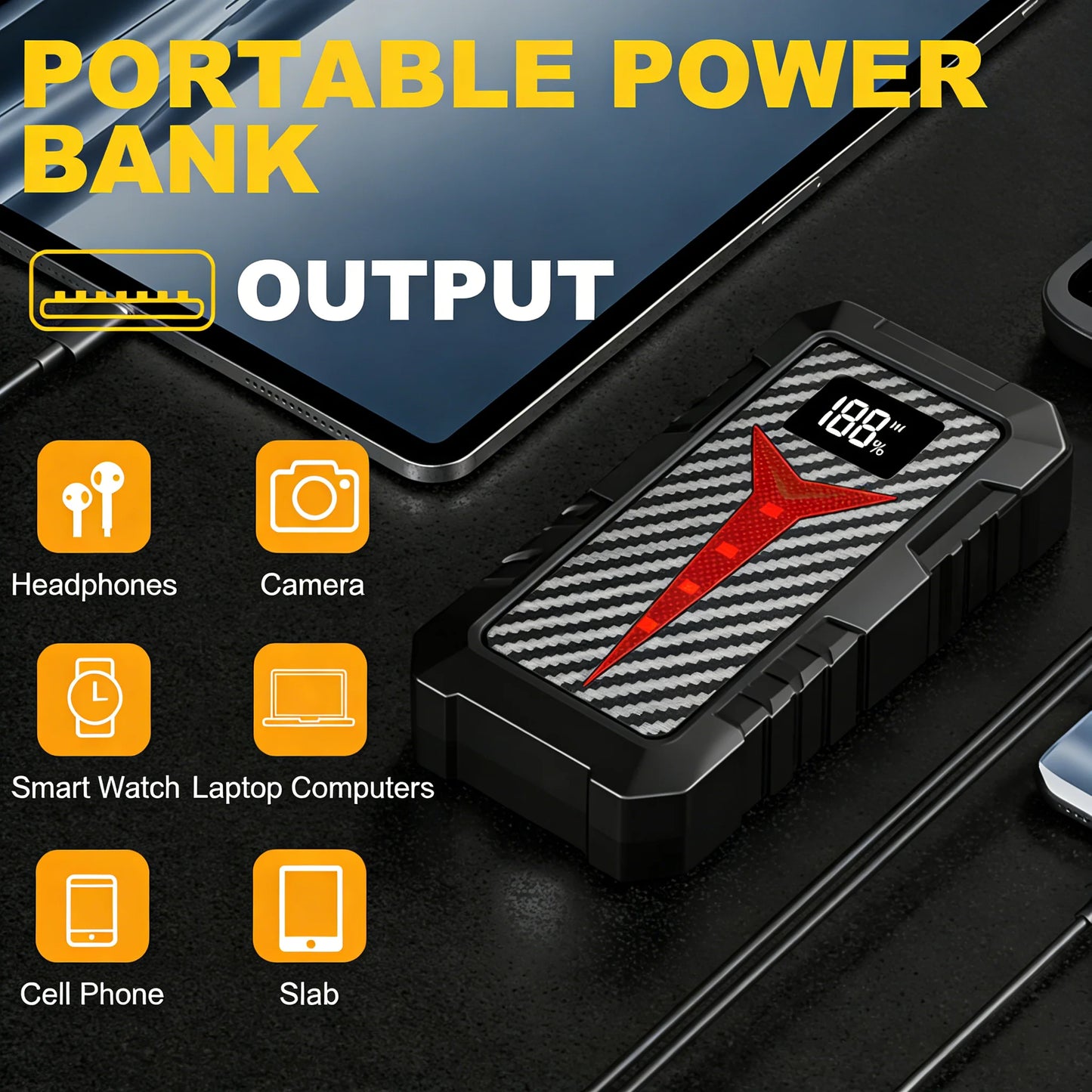 2026 New Portable Smart Jump Starter 12V Car Battery Booster Power Bank with LED Light and Quick Charge Function work