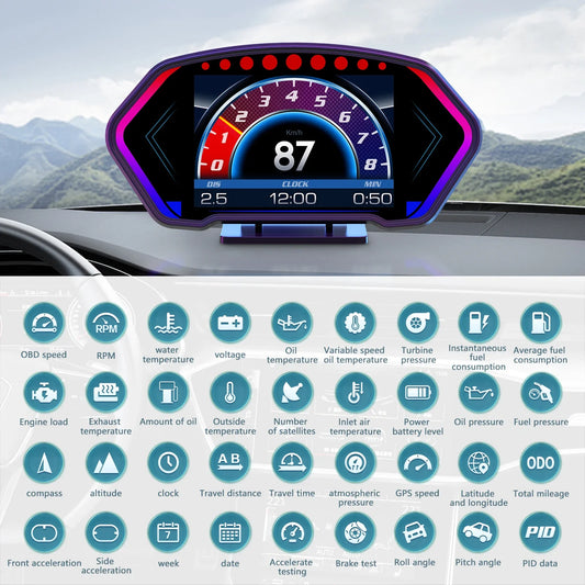 36 Functions HUD OBD+GPS Dual System Car Head Up Display GPS Speedometer Slope Meter Water Temp Speed Alarm on-board Computer