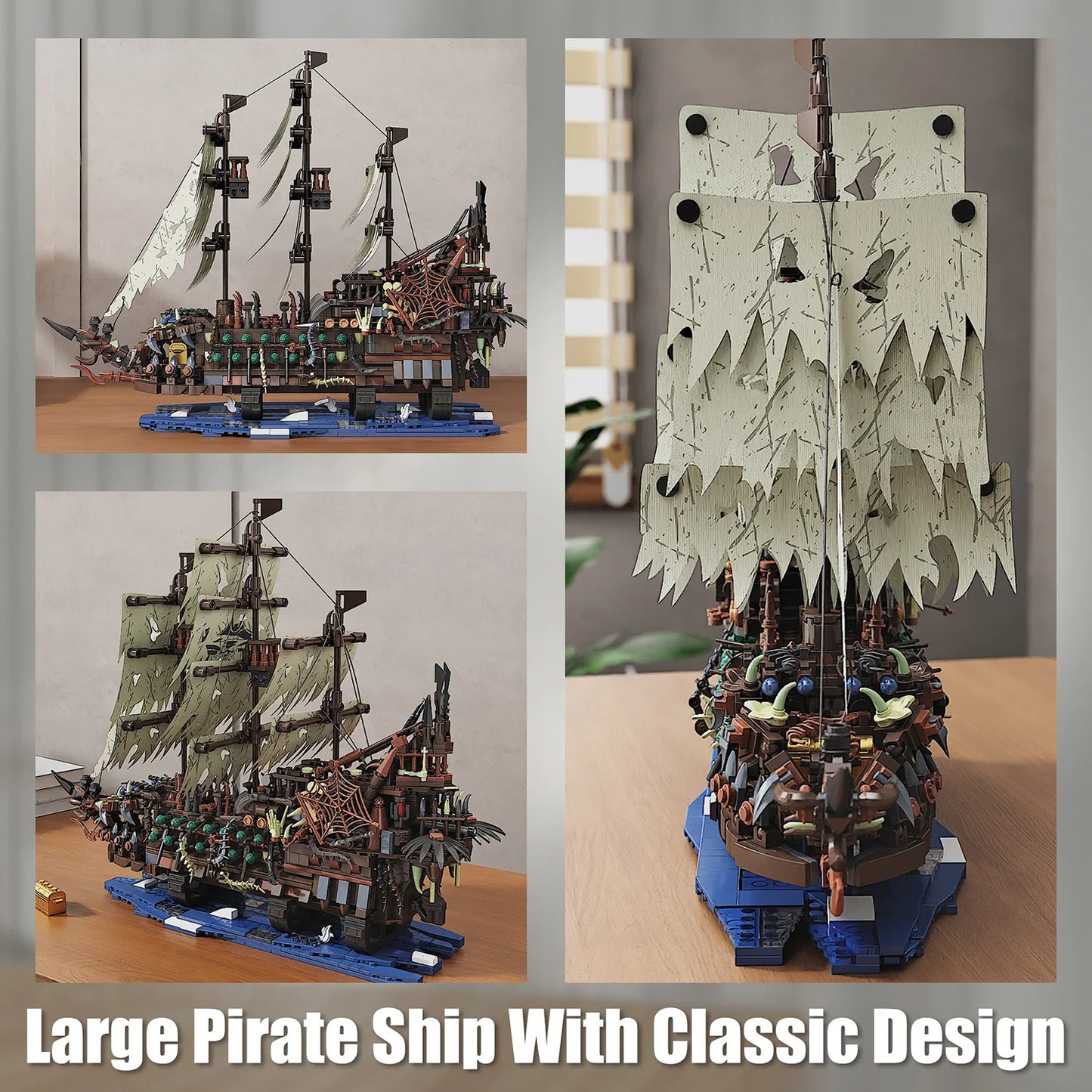 2159PCS The Playing Pirate Ship Building Blocks Toy Set Brick Model Movies with Light Birthday Desktop Decoration Gifts