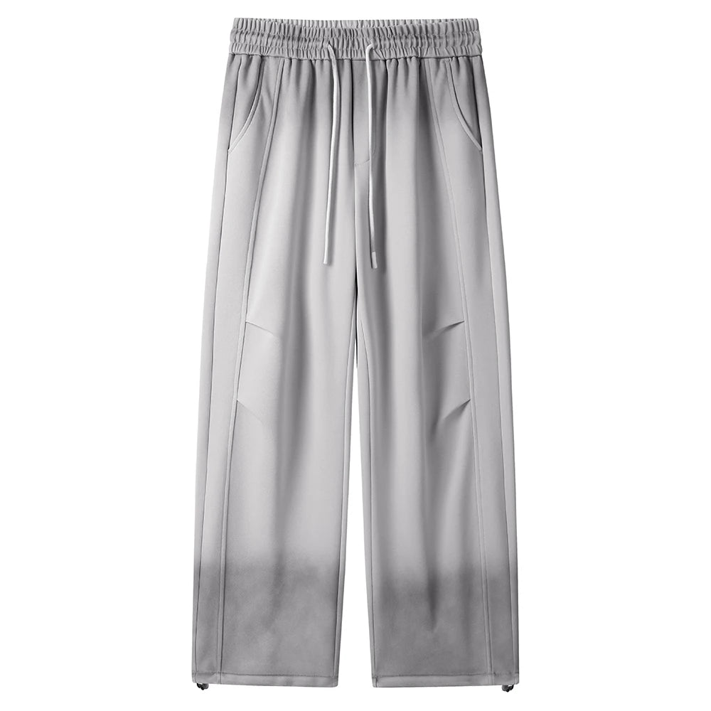 2025 Autumn New Gradient Color Washed Sweatpants Men Heavy Cotton Wide Leg Knit Sports Pants Loose Fit Straight Trousers