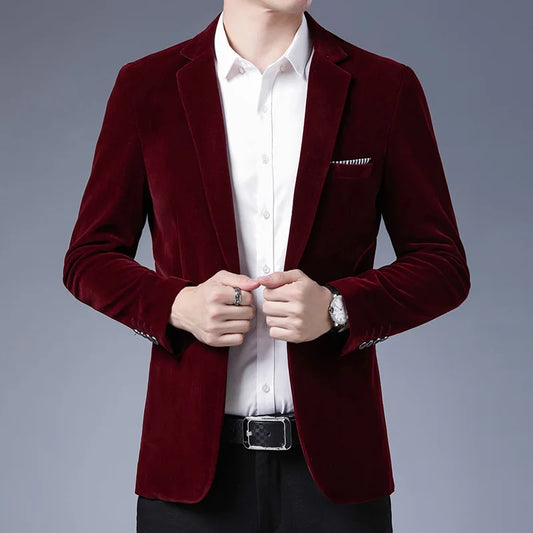 Plus Size 5XL-M Autumn Winter Velvet Men Suit Jacket Fashion Men's Wedding Dress Jacket Casual Slim Blazer Formal Evening Dress