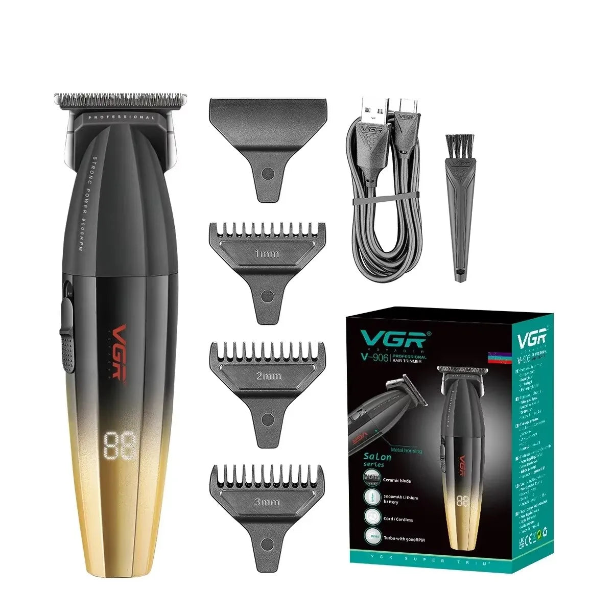 VGR Hair Trimmer Professional Beard Hair Clipper 9000 RPM Haircut Barber Metal Trimer for Men V-906 Hair Cutting Machine