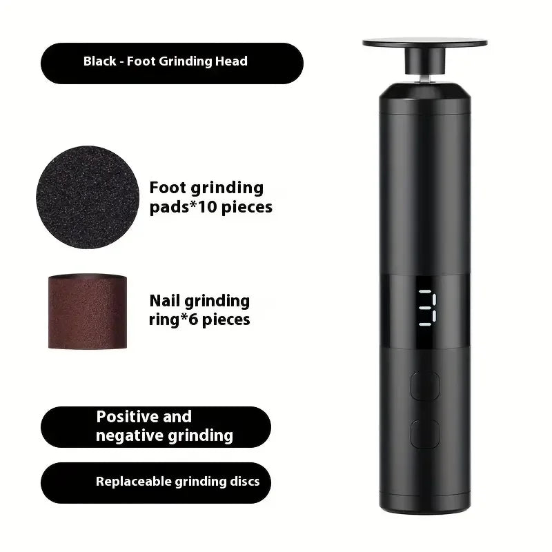3-speed speed adjustment, LCD display screen, 16 interchangeable heads for home/foot and hand care, fast charging