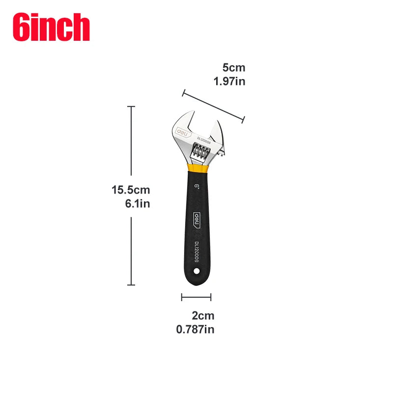 Professional 6/8/10/12 Inch Carbon Steel Wrench, Chrome Plated with Non-Slip TPR Grip for Automotive Repair & Maintenance Tools