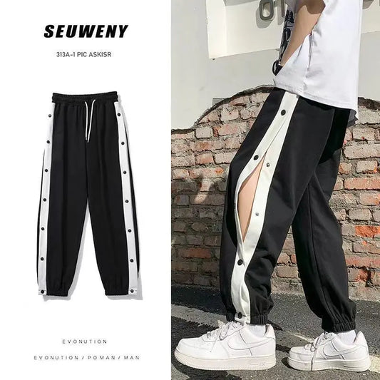 Men's Buttons Pants Running Sports Trousers Male Casual Jogger Basketball Football Sweatpants Outdoor Loose Hiphop Streetwears