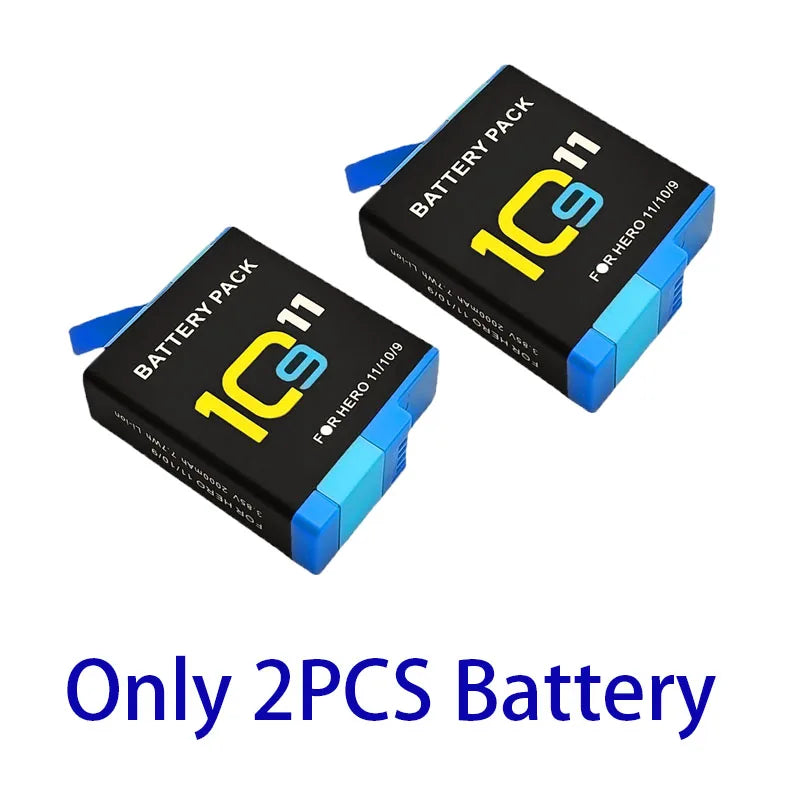 2000mAh Battery For GoPro Hero 11 10 9 Li-ion Battery Pack Motion Camera Battery Storage for GoPro Hero9 Rechargeable Batteries