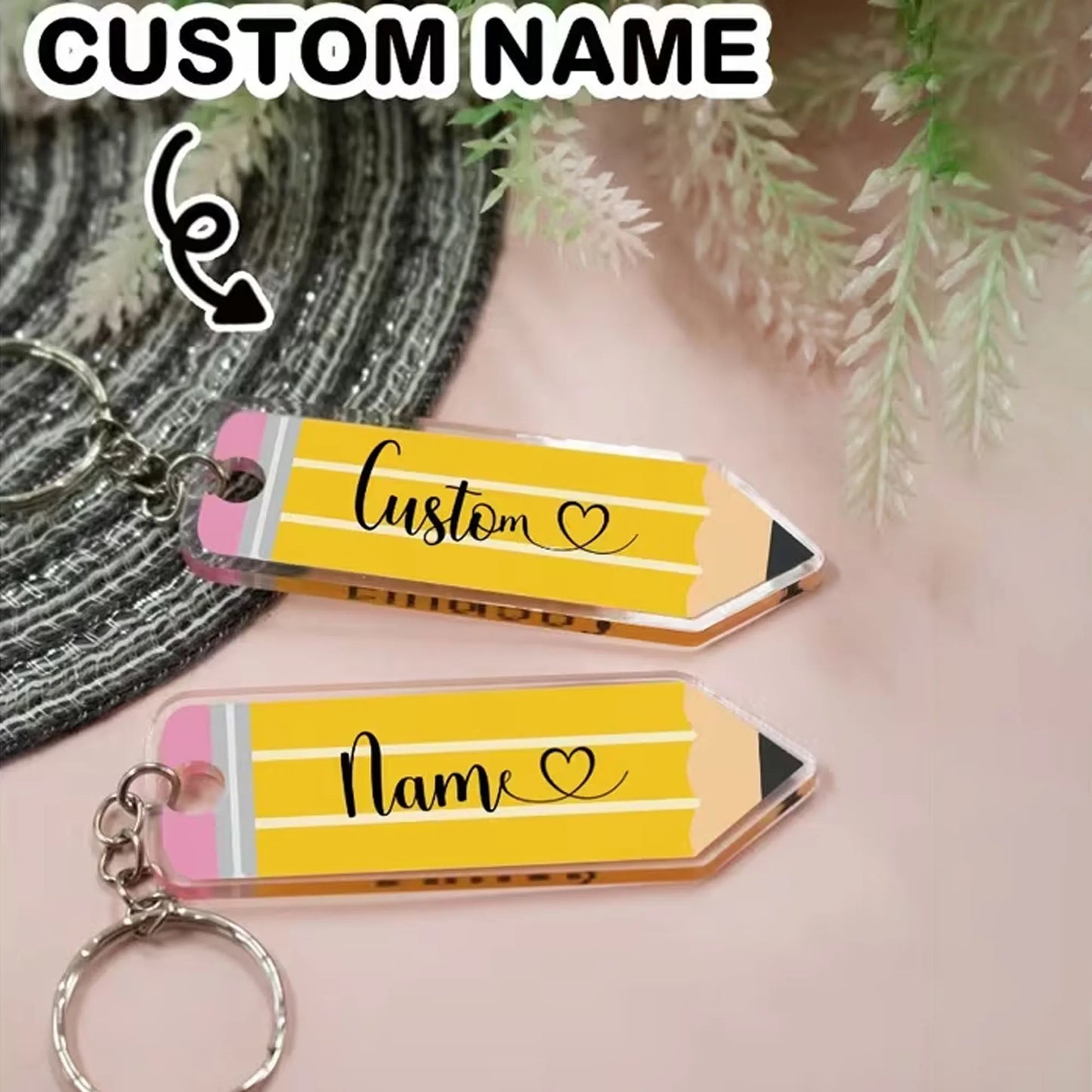 Customized Pencil Keychain, Personalized Acrylic Keychain, Custom Handbag Charm, Customizable Text Birthday Gift, Name Keychain, Unisex Keychain, Keychain, Valentine's Day Gift, Anniversary Gift, College Essentials, Teacher G