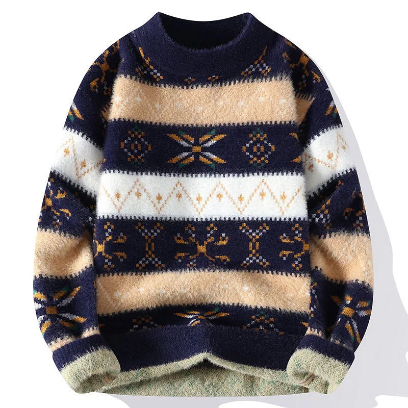 Autumn/winter New Fashion Trend Printed Thickened Warm Knitted Sweater Men's Casual Loose Sports Large Size High Quality Sweater