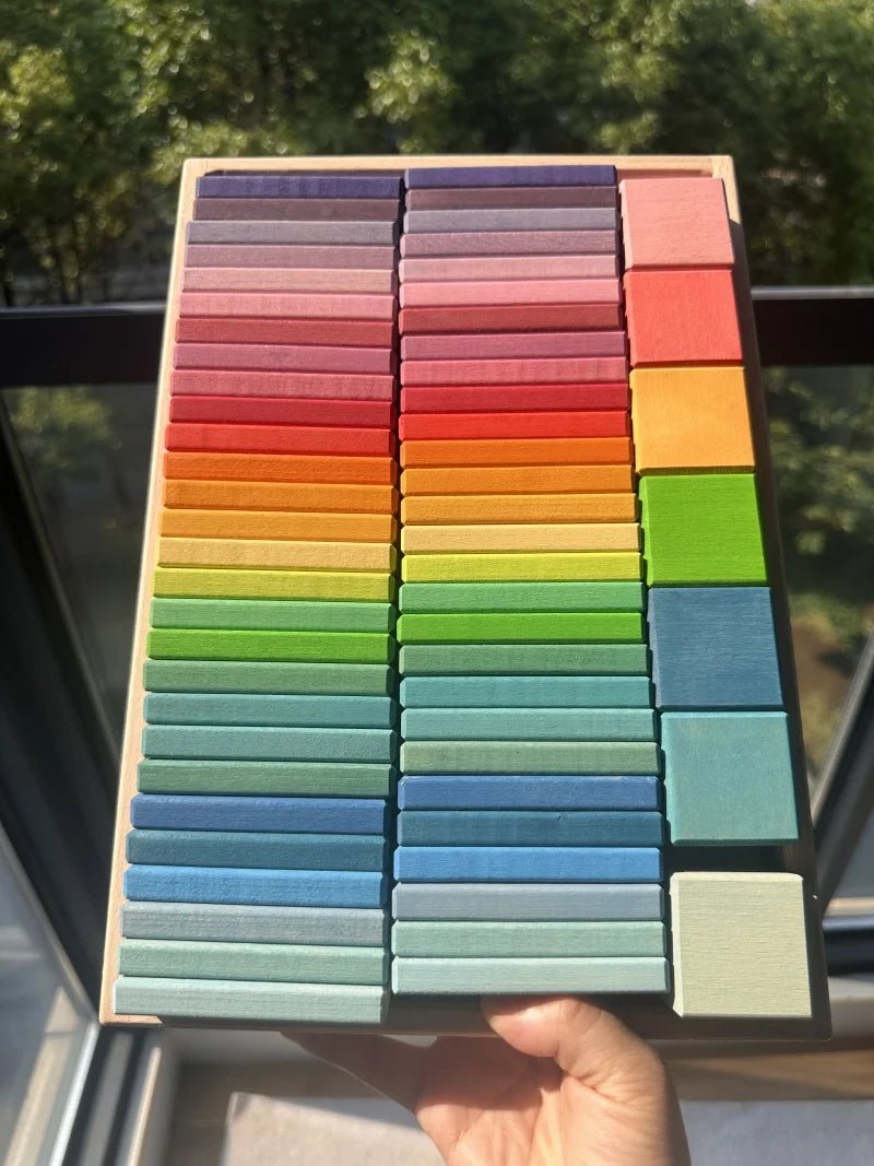 Large Rainbow Wood Building Slats Construct Cubes Blocks Pastel Stacking Timber Toys for Kids Early Learning