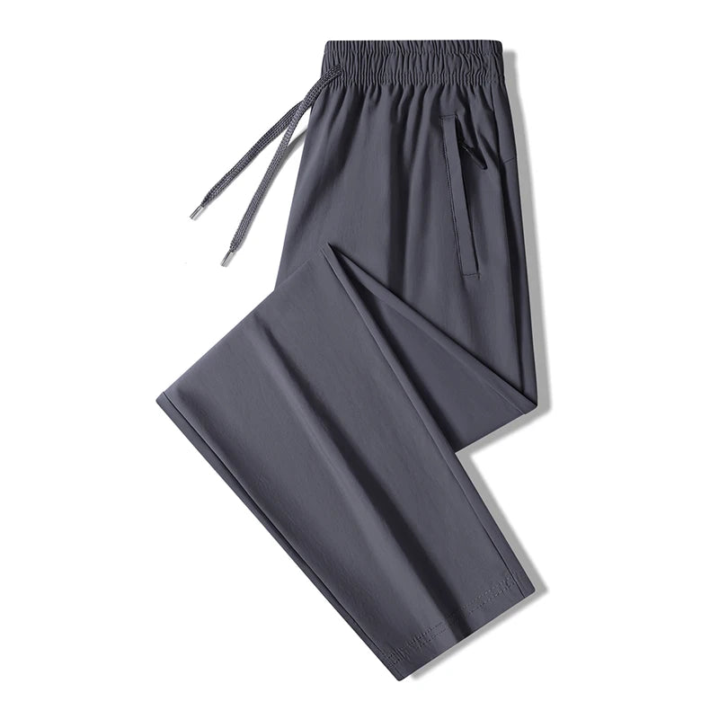 Men's Ice Silk Quick-Dry Pants Summer Lightweight Breathable Joggers with Zipper Pockets Elastic Waist Casual Sports Trousers fo