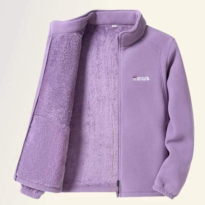 Women Jacket Zipper Sweatshirt Wool Lining Warm Coat Polar Fleece Stand Up Hoodie for Sports Leisure Clothes for Women Black Top