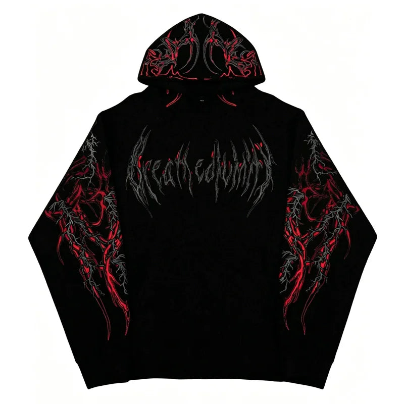 2025 Men's Gothic Skull Thorn Print Hoodie Fleece Lined Winter Streetwear Sweatshirt Casual Warm Pullover Tops for Daily Wear