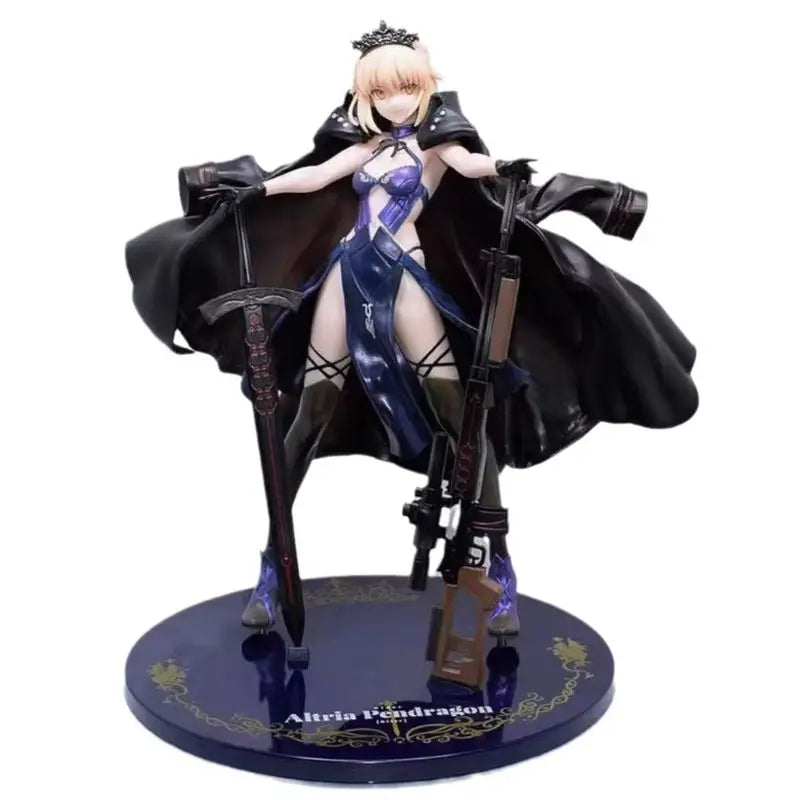 Dark Armor Maiden Figure With Sword And Gun, Anime Style Tabletop Decoration Collectible