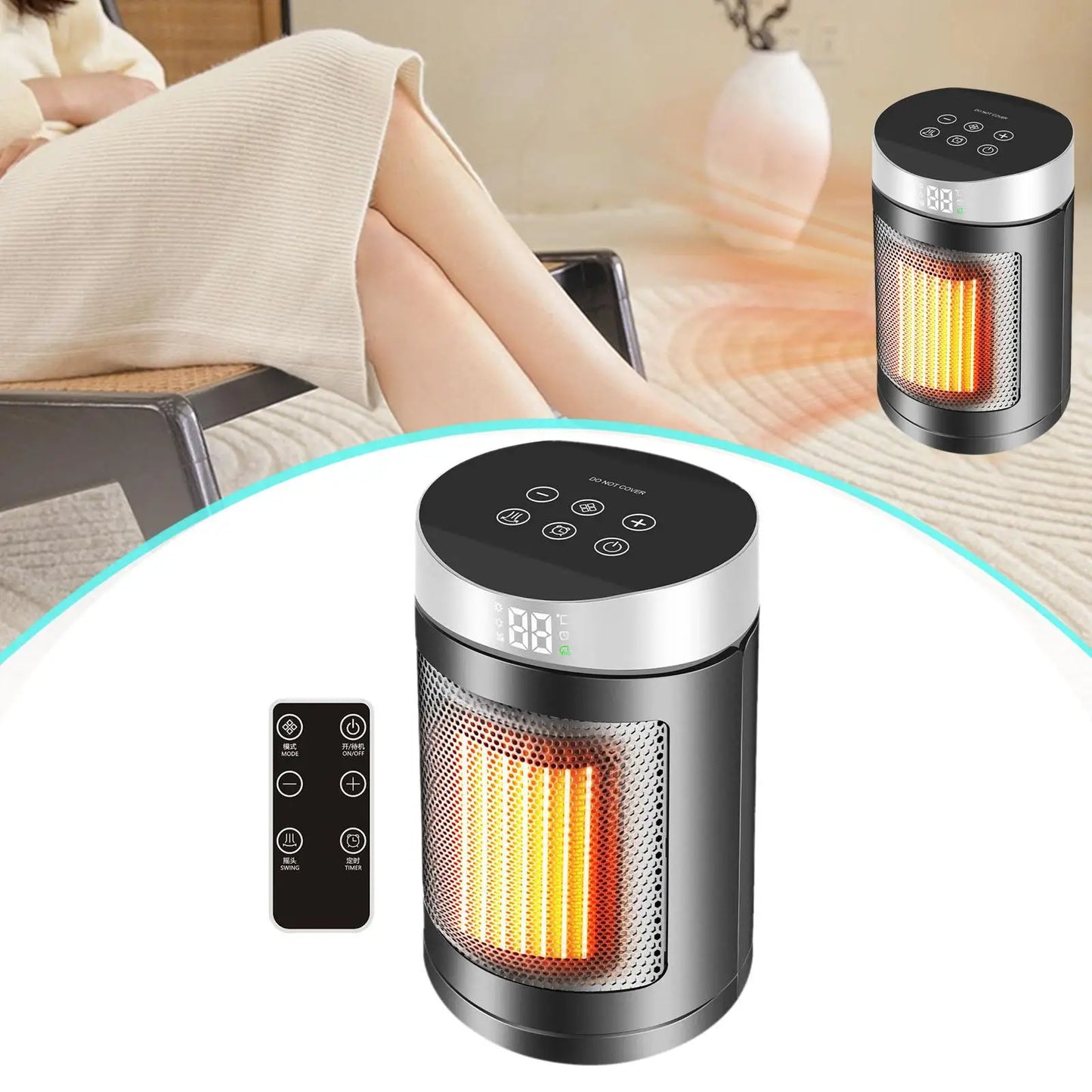 Compact Portable Electric Heater 1500W PTC Heating Fan Heater with Safety Features for Home Office Dorm