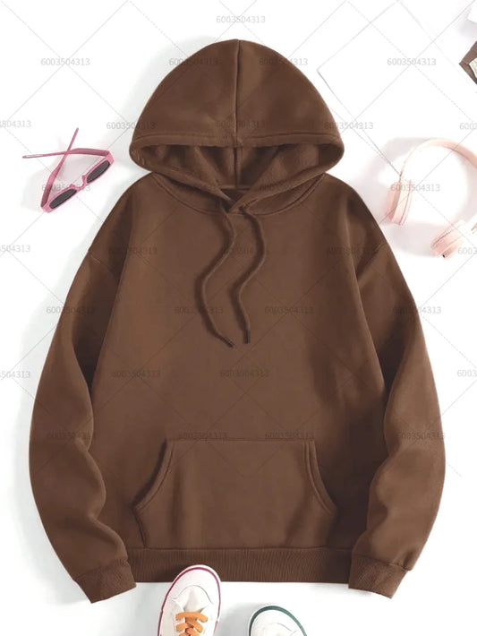 Unisex Loose Men's Women Cotton Hoodies Casual Autumn Winter Fleece Sweatshirt Oversized Pullover O-Neck Tops Hoody Solid Color