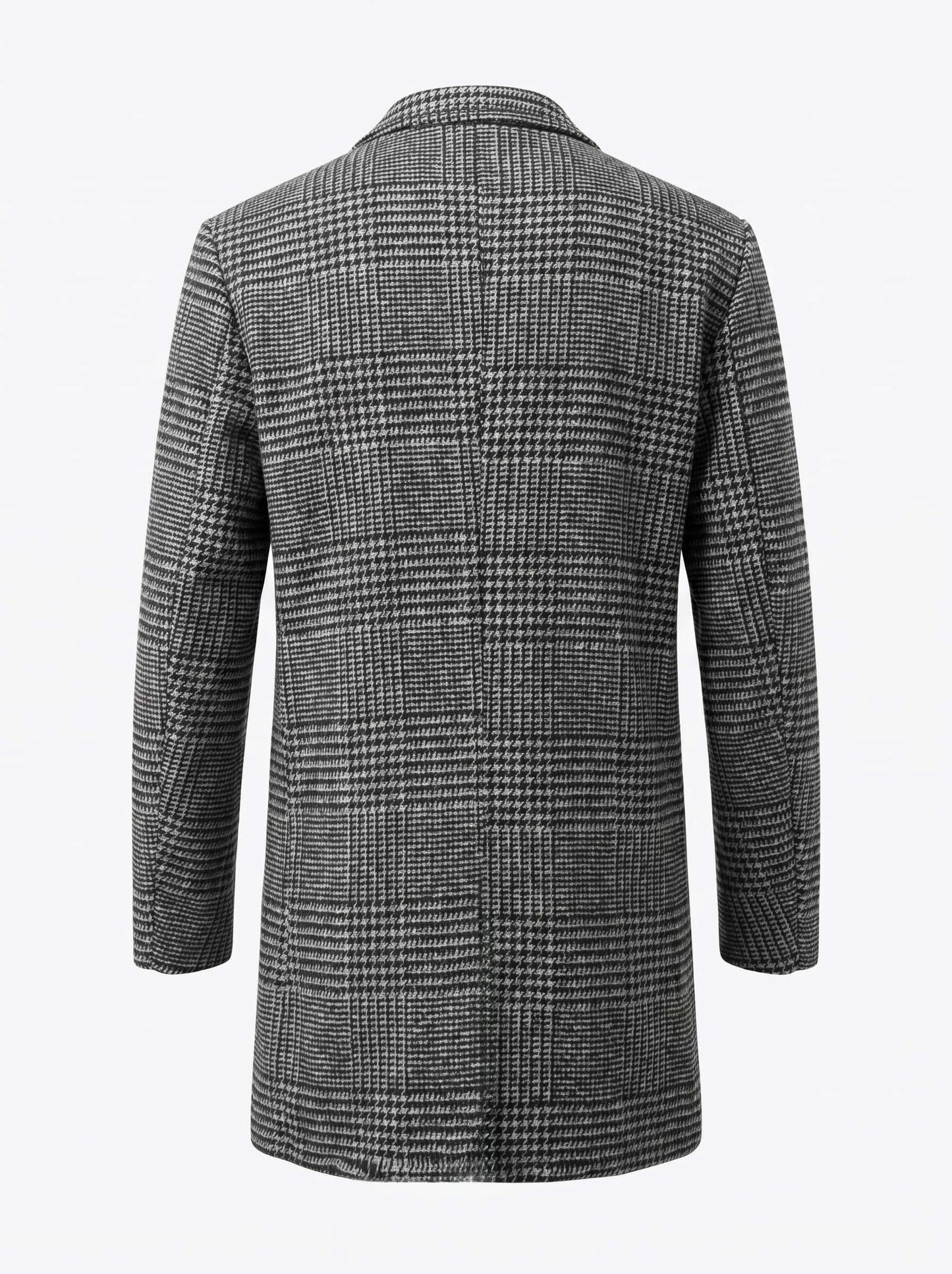 New Winter Men's Trench Coat with Houndstooth Pattern Thickened Lining Windproof Design | Business-Ready Warm Outerwear for Men