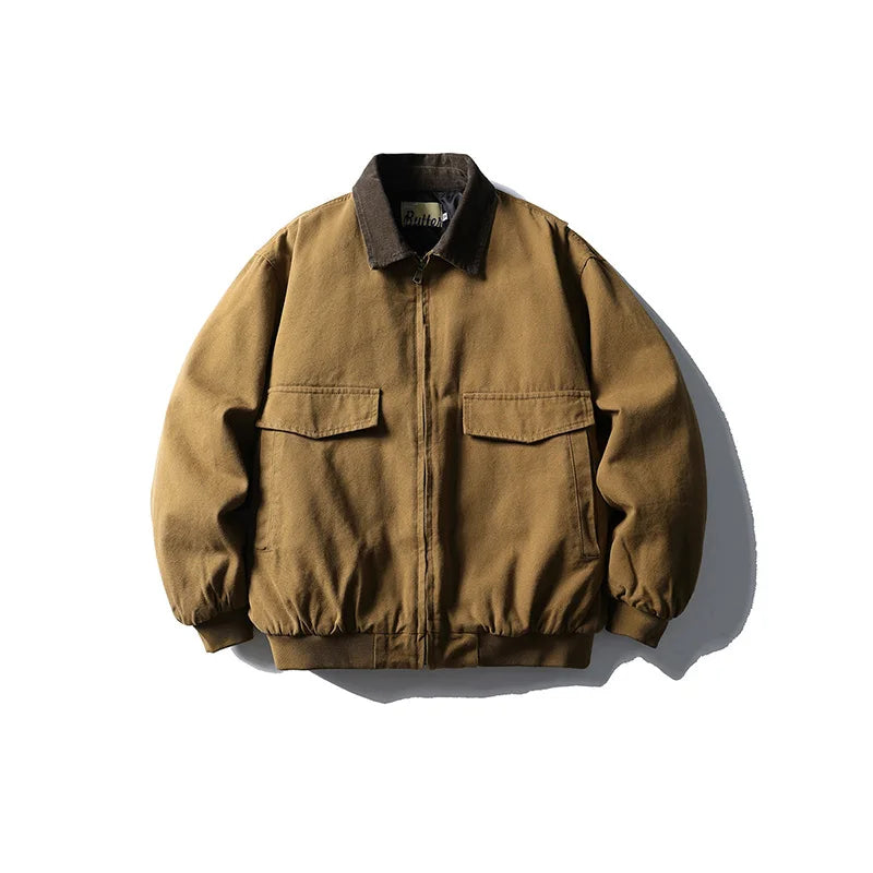 AMEKAJI Retro Japanese Men's Cotton Jaet Thiened Warm Casual Loose Collar Workwear Outerwear Trendy Winter Coat