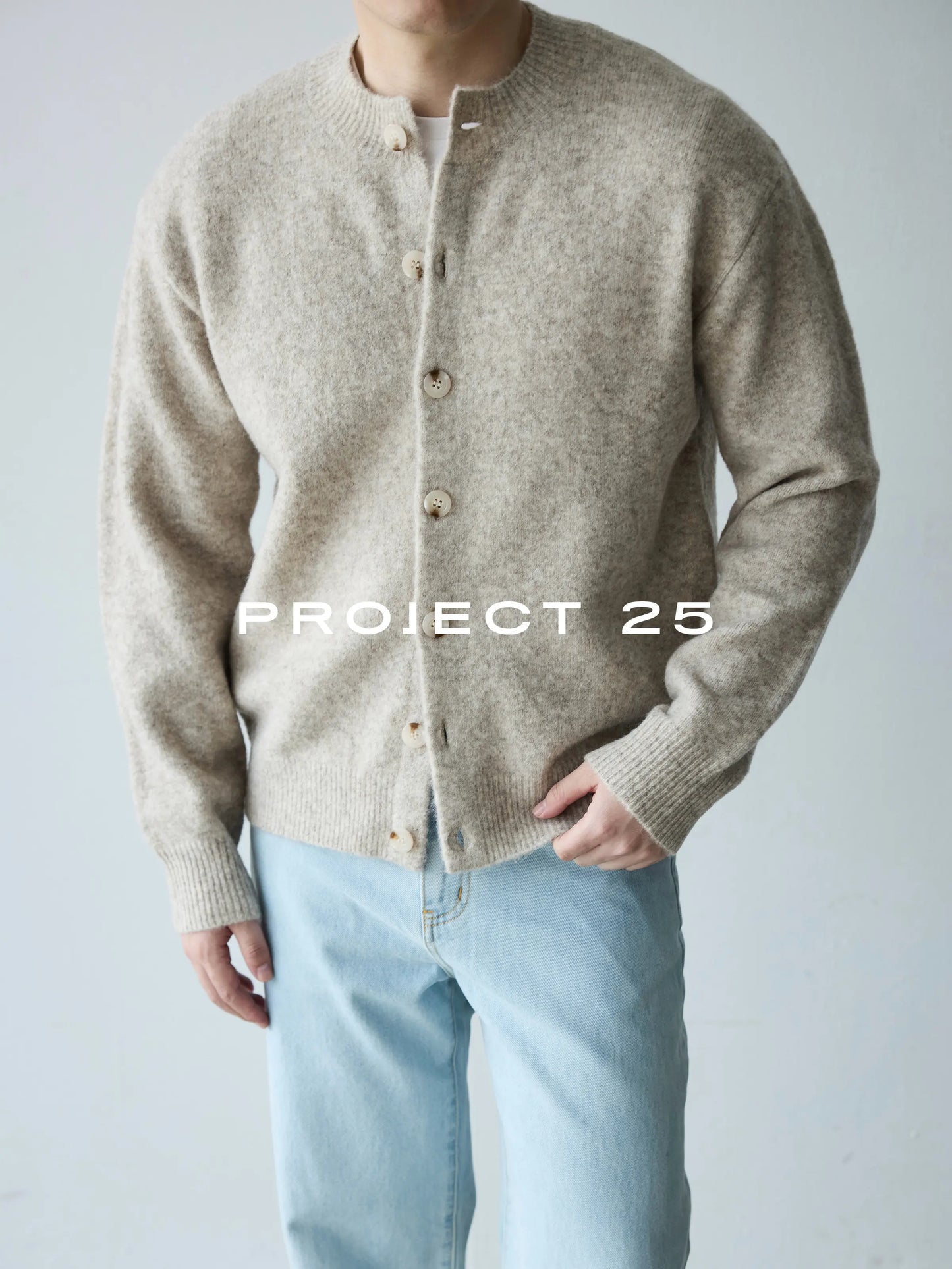 PROJECT 25 Men's Vintage Melange Wool Cropped Button-Down Cardigan β Relaxed Fit Heathered Knit Sweater