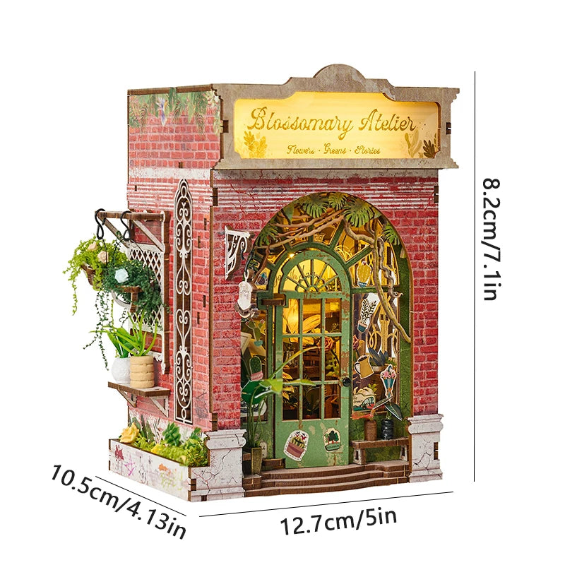 DIY Book Nook Kit Shelf Inser Dollhouse Model Building Kit Wooden Bookshelf Room Dollhouse Bookend Toy For Adults Birthday Gifts