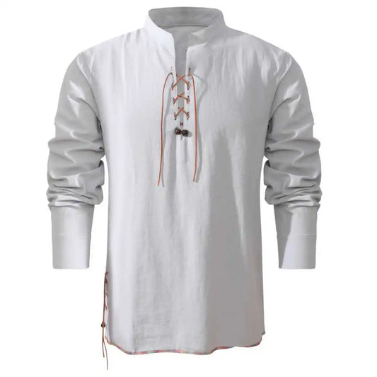 King Billion Men's Shirts Casual Men Cotton Linen Long Sleeve T-shirt Spring Autumn Vintage Shirt US Size Drawstring Neck