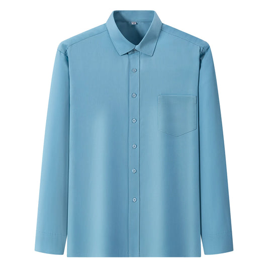 New In Tops Pure Cotton Men's Long Sleeve Business Social Plain Shirts Fashion Single Pocket Casual Slim Fit Solid Color Blouses