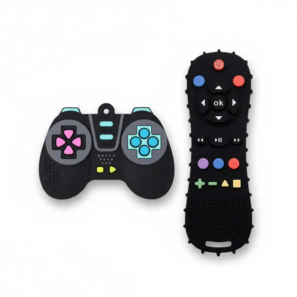 2-Pack Montessori Teething Toy Food Grade Nano Silicone Sensory Play Game Controller Remote Control Shape BPA Free Safe Chew for
